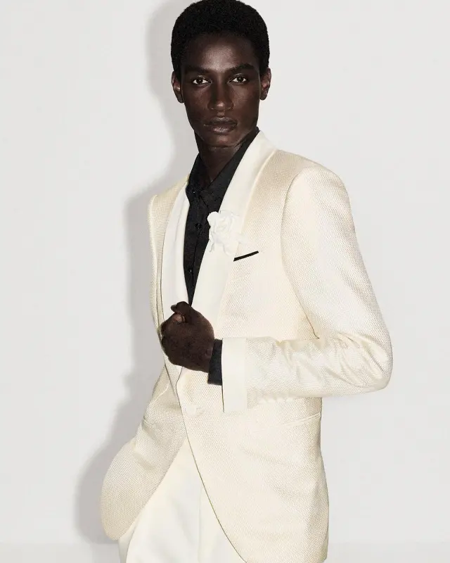 SILK VISCOSE JACQUARD EVENING JACKET CREAM WHITE online